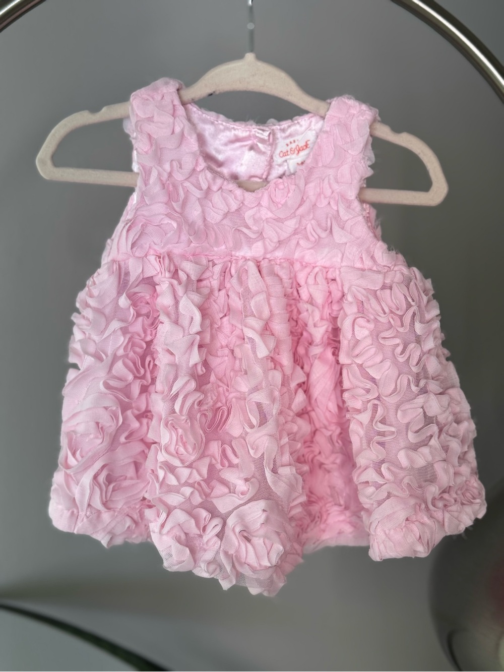 NWOT Cat & Jack Baby Girl Pink 3D Rosette Ruffle Dress 3-6M Special Occasion